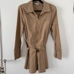 Fashion Nova Camel Belted Zip-Front Trench Jacket